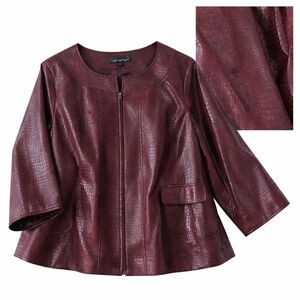 Susan Graver Faux Crocodile Print Wine Swing Jacket Career Statement  Sz 3X